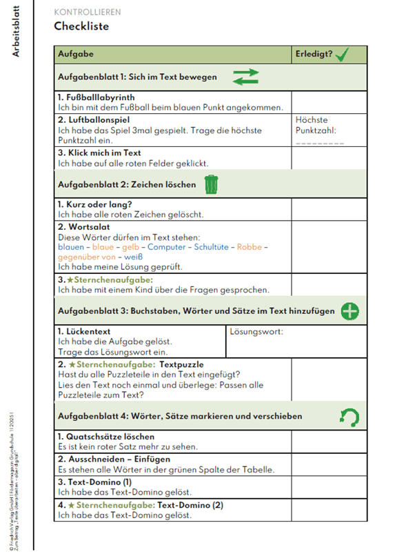 Checkliste als Beispiel für Arbeitsblätter
